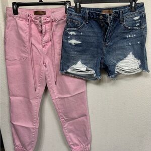 Judy Blue Pink high waisted ankle jeans & Distressed Denim Shorts Set